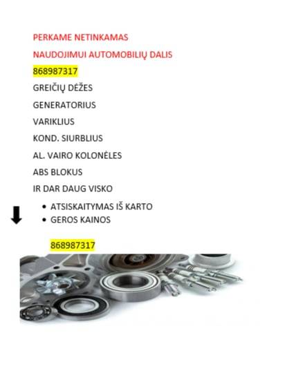 Perku netinkamus naudojamus automobyliu dalys